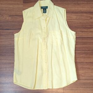 100% Linen Ralph Lauren Button Down Blouse Pastel Yellow Size Small
